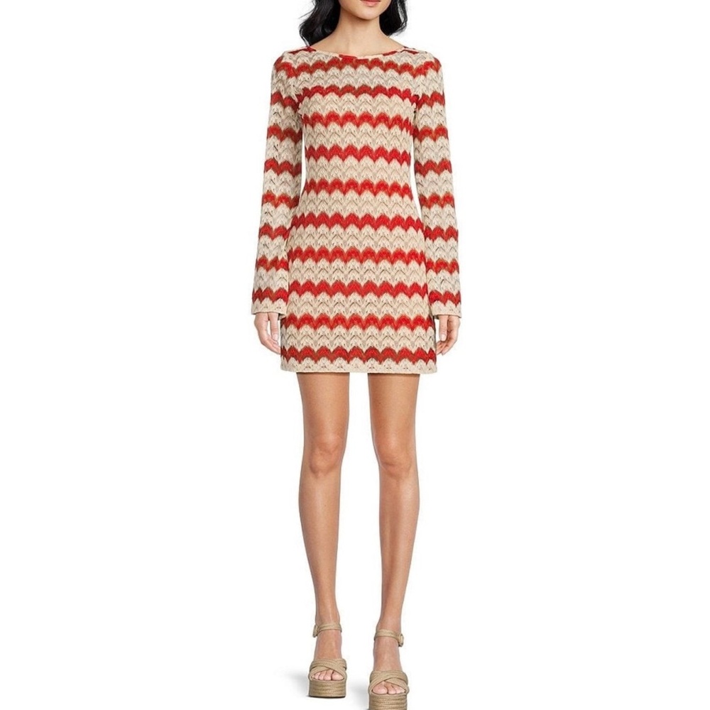 Chelsea & Violet Leia Woven Stripe Boat Neck Swimsuit Cover Up Long Sleeve Dress